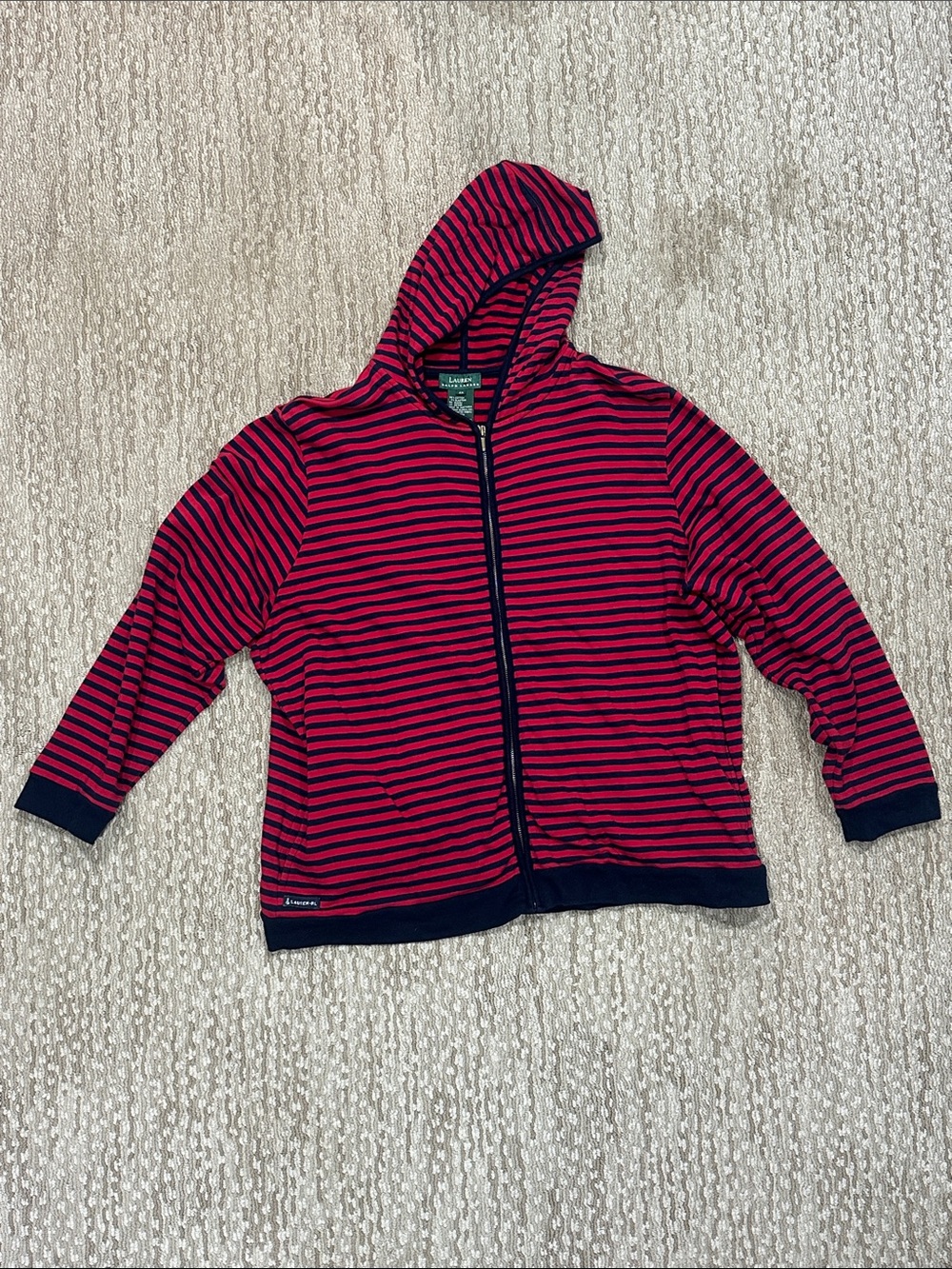 Ralph Lauren Pink and Navy Striped Hooded Zip Jacket (401)